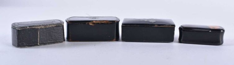 THREE ANTIQUE SILVER SNUFF BOXES and another. 67 grams. Largest 6 cm x 3.5 cm. (4)