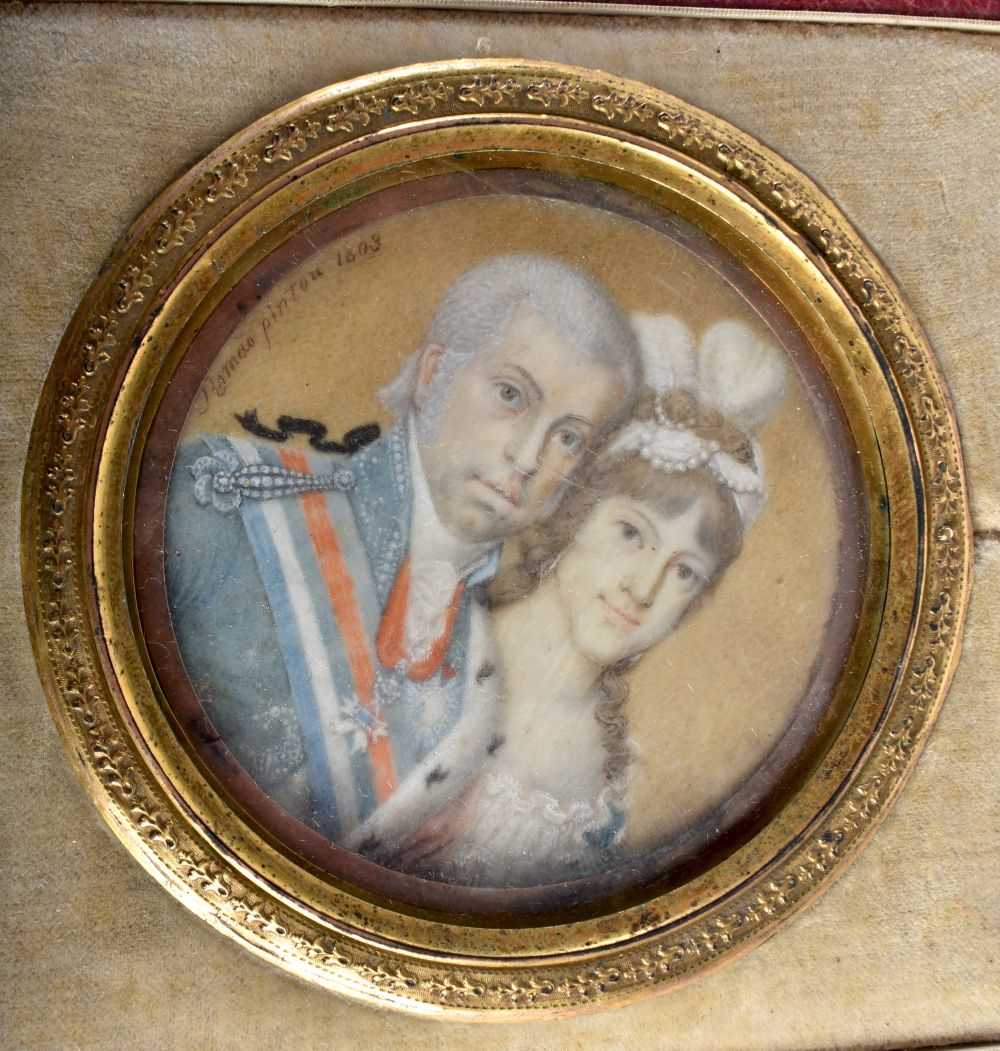 Romelo Pinton (18th/19th Century) Portrait Miniature, Male and female, within a gilt metal floral - Image 2 of 5