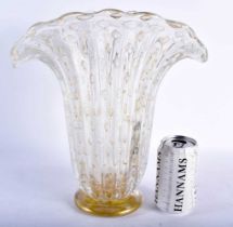 A STYLISH LARGE 1930S ITALIAN VENETIAN MURANO GLASS VASE of flared form with ribbed body, internally