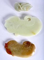 A CHINESE QING DYNASTY CARVED JADE FIGURE OF A RECUMBENT BIRD together with two Chinese Republican