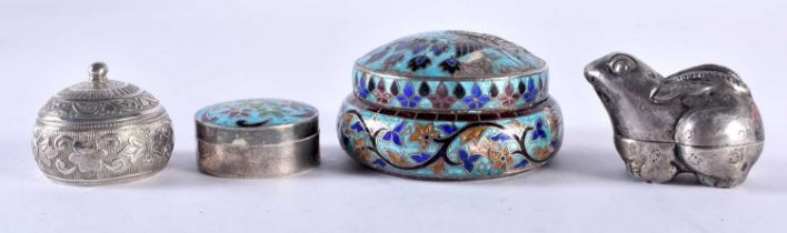 Two Silver and Enamel Pill Boxes together with Two Other Silver Boxes. Stamped 925, XRF Tested for