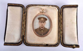 English School (Early 20th Century) Gold Mounted Portrait Miniature, Male soldier, The West