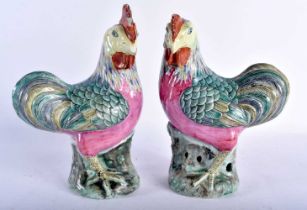 A PAIR OF EARLY 19TH CENTURY CHINESE EXPORT FAMILLE ROSE PORCELAIN HENS Jiaqing/Daoguang,