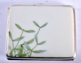 A Continental Silver and Enamel Cigarette Case decorated in a Japanese Style with Engine Turned