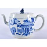 A GOOD 17TH CENTURY CHINESE BLUE AND WHITE PORCELAIN TEAPOT AND COVER Kangxi, of barrel form,