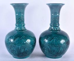 A PAIR OF 19TH CENTURY FRENCH BLUE GLAZED MAJOLICA POTTERY VASES Attributed to Theodore Deck,