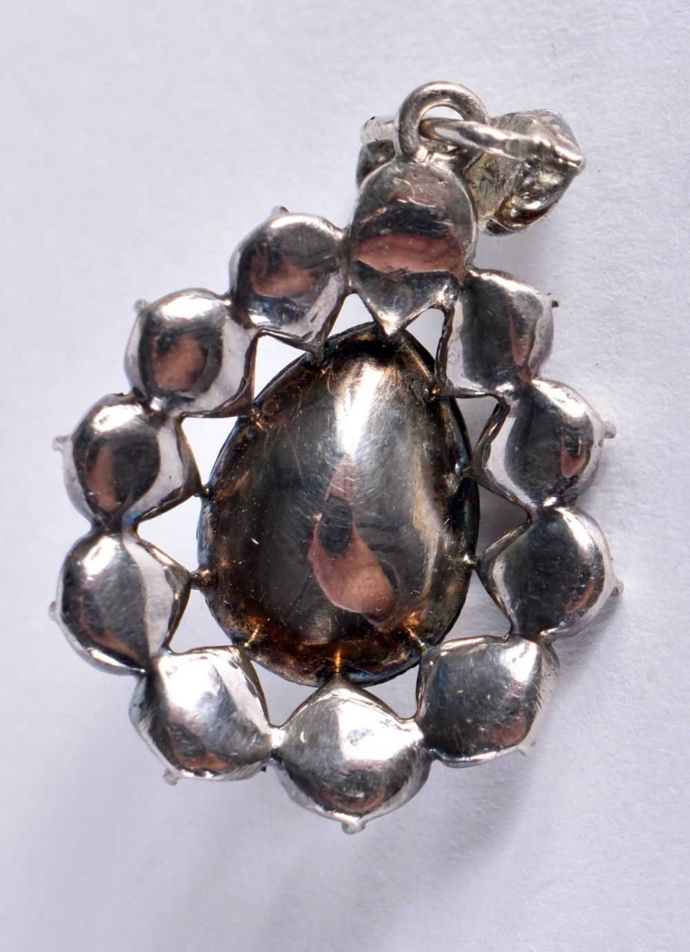 A GEORGE III SILVER MOUNTED HIGH DOME ROSE CUT DIAMOND PENDANT of approx 3.5 to 4 cts. 4 grams. 3.25 - Image 3 of 3
