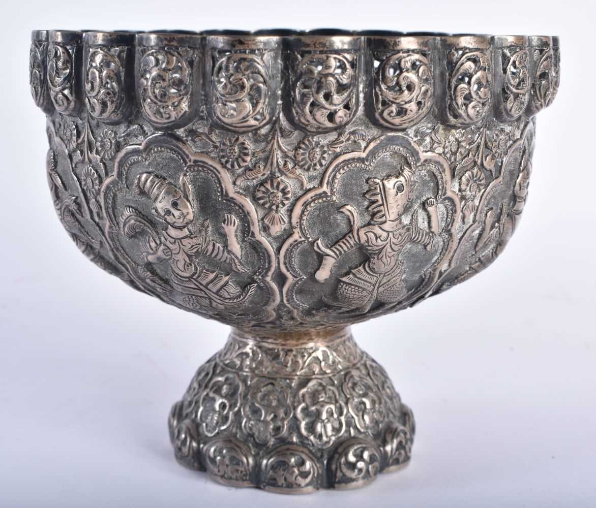 AN ANTIQUE MIDDLE EASTERN ASIAN SILVER REPOUSSE BOWL. 355 grams. 16 cm x 13.5 cm. - Image 3 of 5