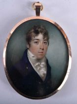 Henry Jacob Birch (1763-1834) Portrait Miniature, Handsome male wearing a blue tunic, rose