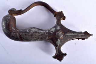 A Rare Mughal  Iron hilt with knuckle Guard in shape of a Bird,  traces  of Gold , early 17th