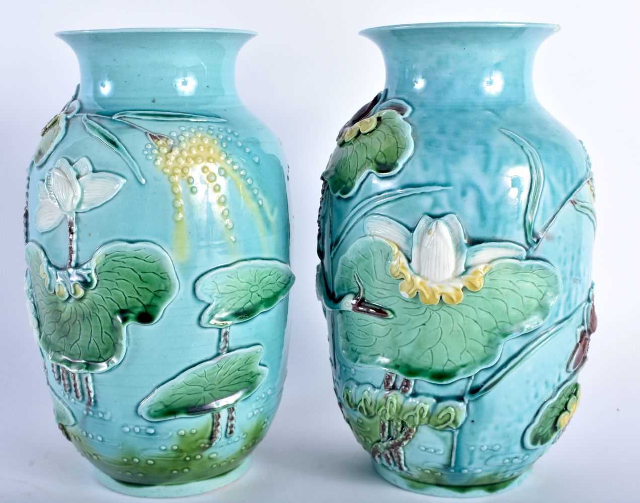 A PAIR OF 19TH CENTURY CHINESE BLUE GLAZED PORCELAIN VASES in the manner of Wang Bing Rong. 19 cm - Image 2 of 17