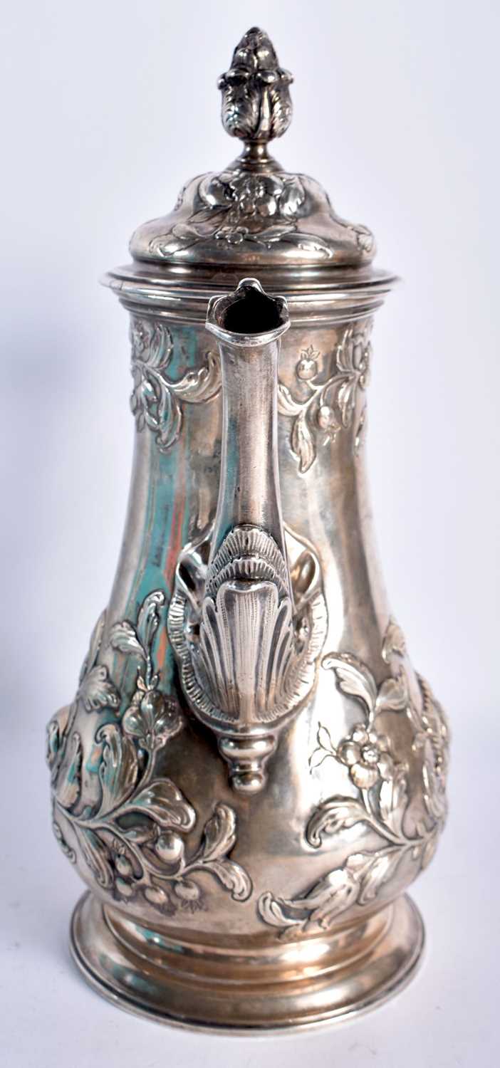 A GOOD GEORGE III SILVER CHOCOLATE POT by Fuller White, decorated in relief with repousse foliage, - Image 3 of 10