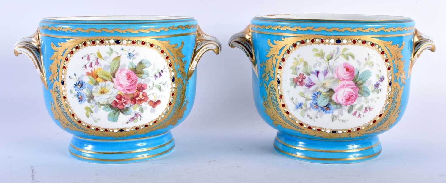 A PAIR OF 19TH CENTURY FRENCH SEVRES PORCELAIN CACHE POT painted with figures in landscapes, with - Image 5 of 8