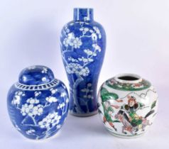 A 19TH CENTURY CHINESE BLUE AND WHITE PORCELAIN VASE together with two 19th century ginger jars.