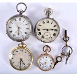 TWO ANTIQUE SILVER POCKET WATCHES etc. Chester 1898 etc. 1329 grams overall. Largest 5.25 cm