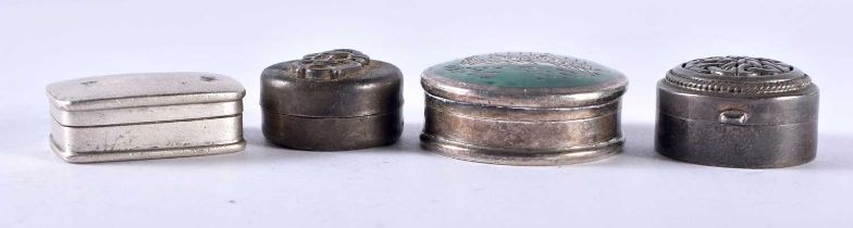 A Silver Pill Box with Enamel Decoration together with 3 other Silver Pill Boxes. Various Stamps.