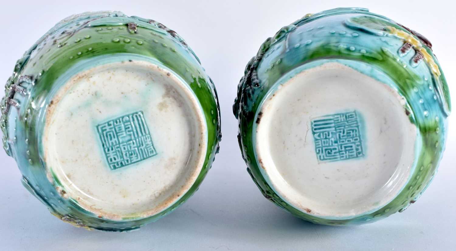 A PAIR OF 19TH CENTURY CHINESE BLUE GLAZED PORCELAIN VASES in the manner of Wang Bing Rong. 19 cm - Image 5 of 17