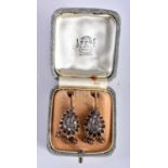 A PAIR OF GEORGE III 9CT GOLD FOIL BACKED ROSE CUT DIAMOND EARRINGS. 7.5 grams. 3.75 cm x 1.5 cm.