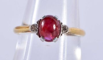AN 18CT GOLD AND PLATINUM RUBY AND DIAMOND RING. O. 3 grams.