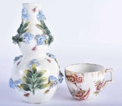 A 19TH CENTURY GERMAN MEISSEN STYLE PORCELAIN GOURD VASE together with an Augustus Rex porcelain