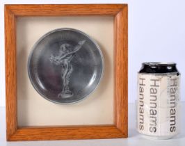A framed Spirit of Ecstasy glass dish 20 x 19 cm