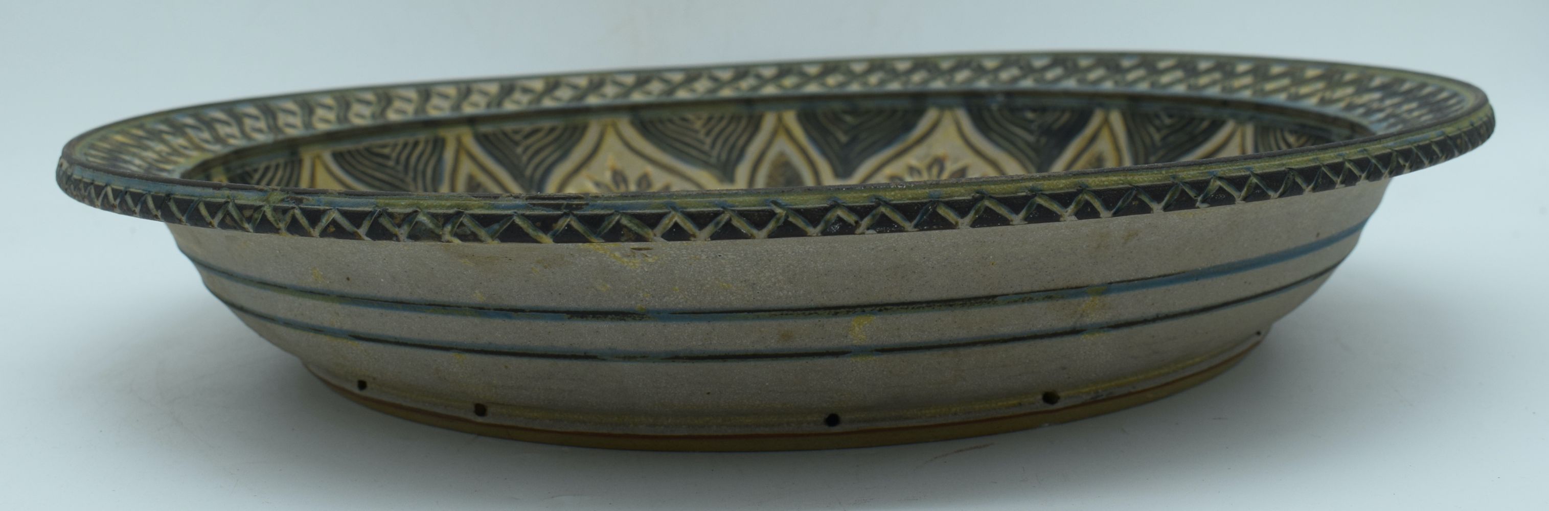 A large Studio pottery Merion dish by John Warren signed to the foot rim 7 x 42 cm - Image 6 of 8