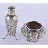 A Chinese Silver Condiment Set by Wang Hing comprising Salt and Pepper Pot. Stamped on bases.
