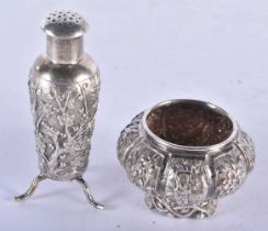 A Chinese Silver Condiment Set by Wang Hing comprising Salt and Pepper Pot. Stamped on bases.