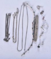 A Group of Miscellaneous Silver items incl Ring, Gem Set Bracelet, 5 odd earrings, 3 chains and a