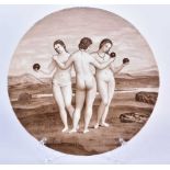 A VERY RARE ANTIQUE MINTON PORCELAIN PLATE unusually painted with three nudes within a landscape.