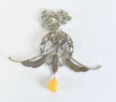 A Silver Art Nouveau Style Necklace. Stamped Sterling, Chain 45cm long, Pendant 7.4cm x 10.3ch,