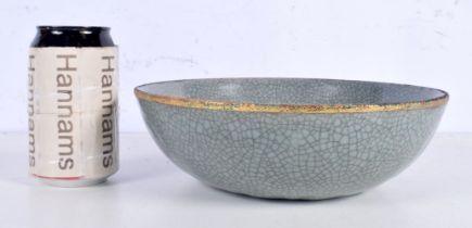 A Chinese Porcelain Crackle glazed Celadon bowl decorative with Gilt Calligraphy 7 x 23 cm.