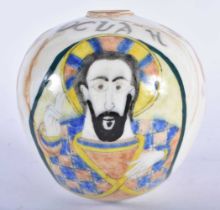 A TURKISH OTTOMAN KUTAHYA POTTERY HANGING BALL. 13 cm x 9 cm.