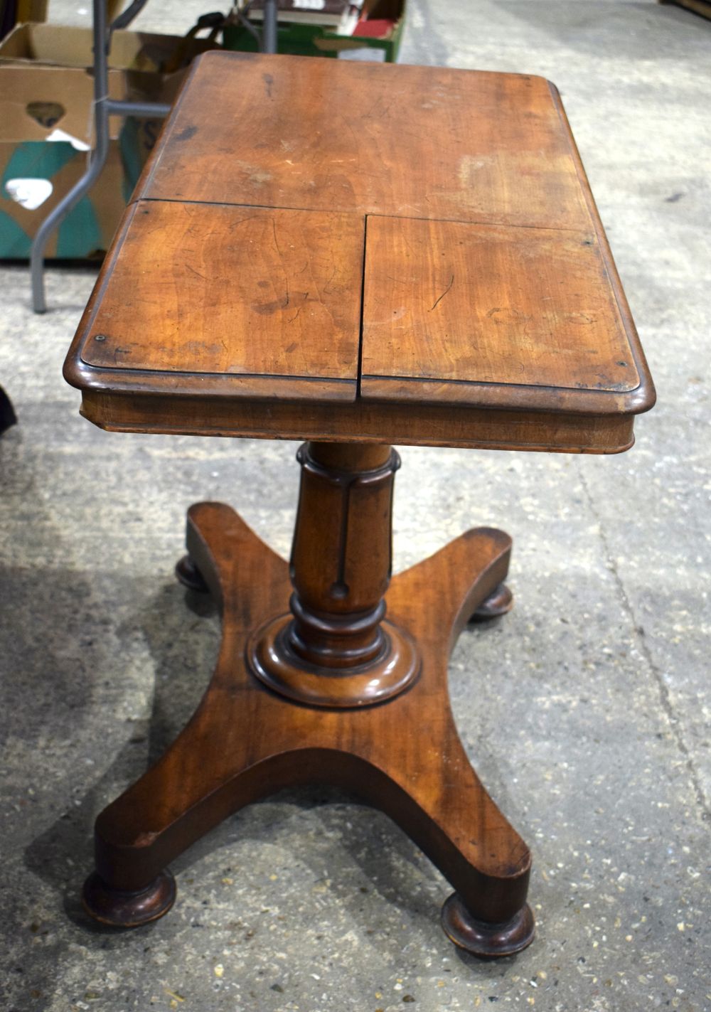 A small Victorian Pedestal reading table with top opening writing slopes 73 x 91 cm. - Image 6 of 8