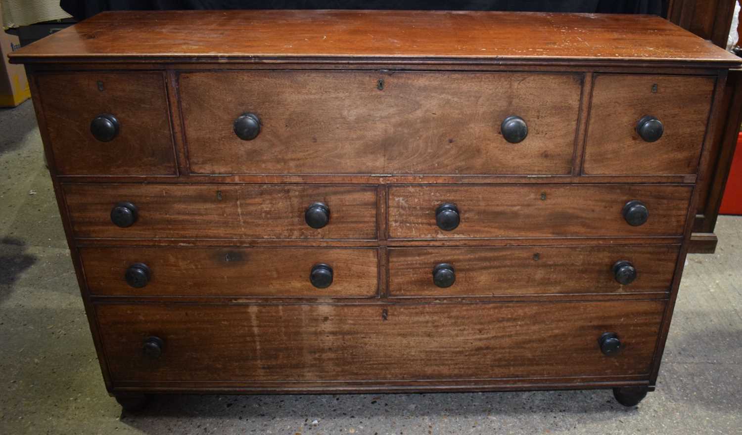 An impressive antique mahogany dresser with 6 drawers and two large front opening cabinets 108 x 164 - Image 2 of 16