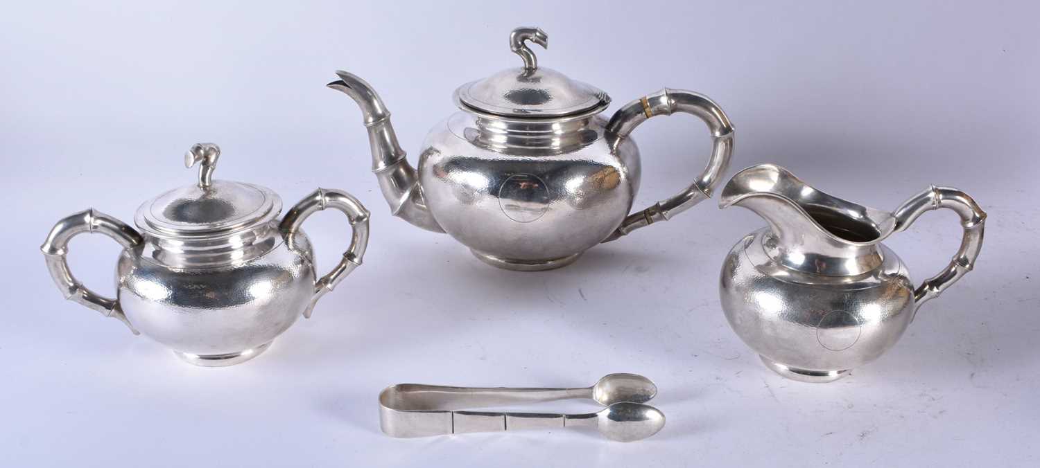 A LOVELY 19TH CENTURY CHINESE HAMMERED SILVER THREE PIECE SILVER TEASET by Hung Chong & Co, together - Image 2 of 30