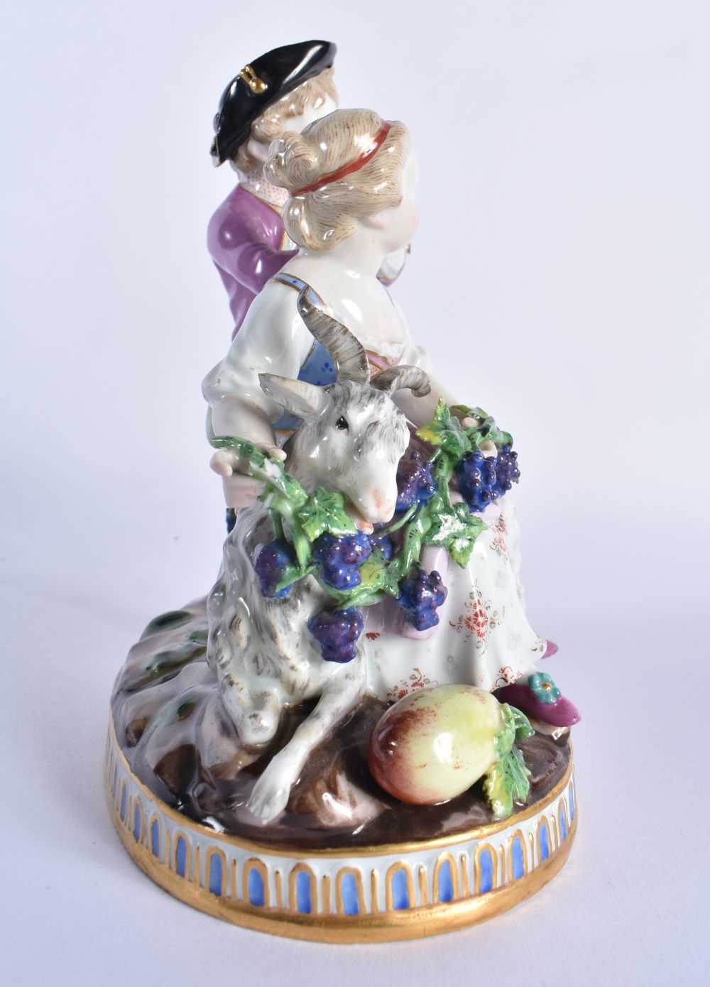 Late 19th century Meissen figural group of two children and a goat, he playing a flute and she - Image 3 of 6