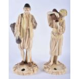 A LARGE PAIR OF 19TH CENTURY ROYAL WORCESTER HADLEYS BLUSH IVORY FIGURES modelled as two male and