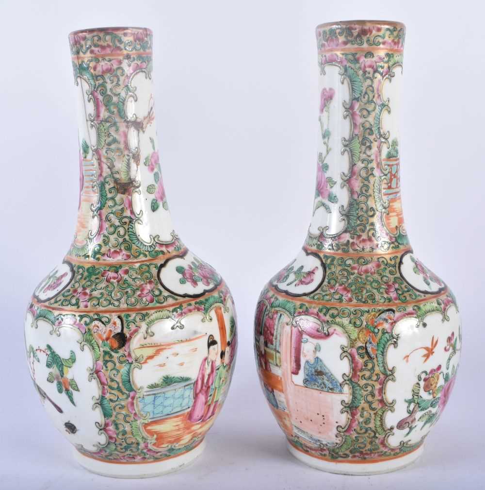 A PAIR OF 19TH CENTURY CHINESE CANTON FAMILLE ROSE VASES Qing. 21 cm high. - Image 2 of 5