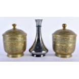 A 19TH CENTURY MIDDLE EASTERN SILVER INLAID BIDRI WARE VASE together with a pair of engraved