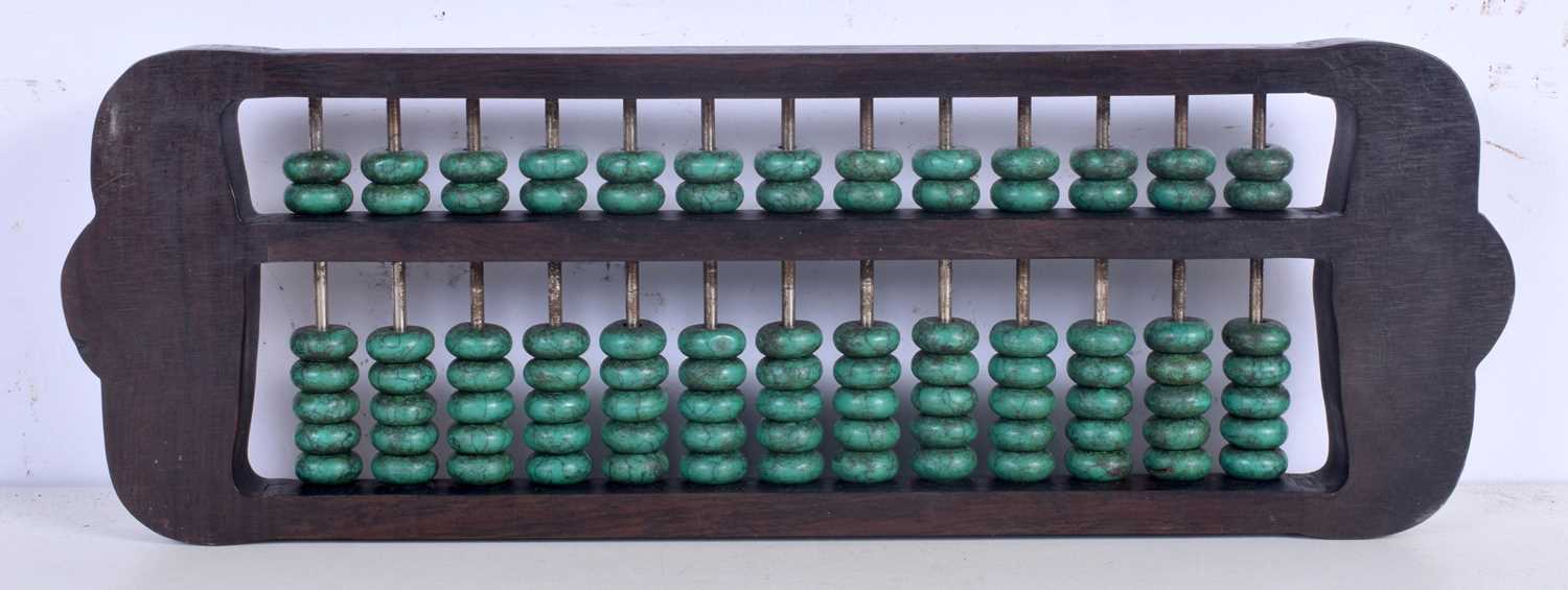 A Chinese hardwood and Turquoise bead abacus 15 x 42 cm. - Image 5 of 8