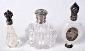 Three French Glass Scent Bottles. Largest 8.2 cm x 6.4cm x 3.7cm (3)