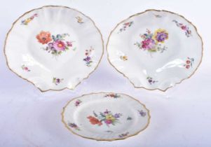A PAIR DANISH ROYAL COPENHAGEN PORCELAIN SHELL SHAPED DISH painted with flowers, together with a