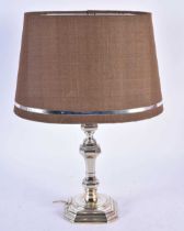 A Spanish Silver Table Lamp. Stamped 925 Sterling Plata Del Lay. 35cm high incl shade.