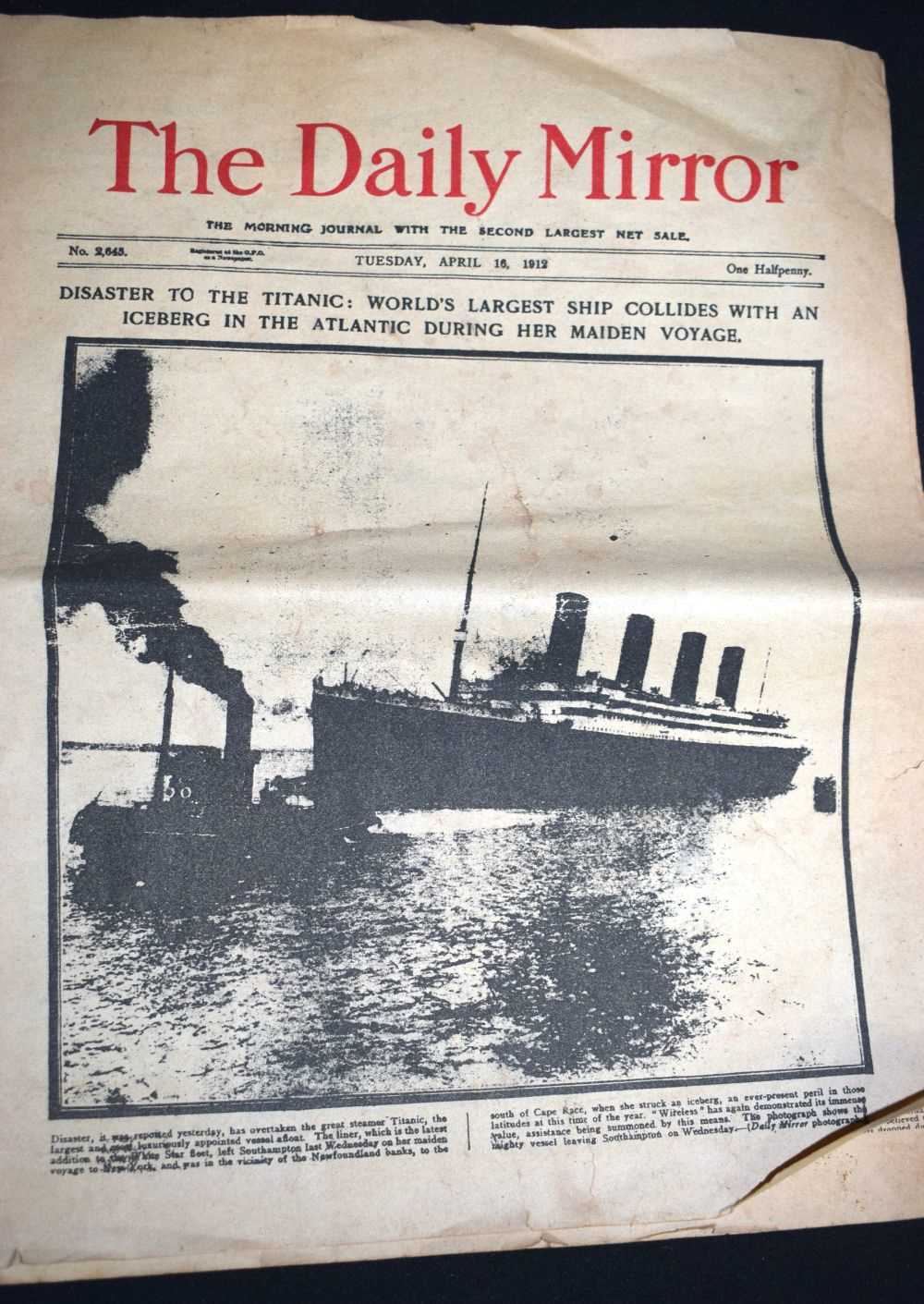 A collection of Titanic ephemera copy of The Daily Mirror, Poster, White Star line advertisement, - Image 6 of 14