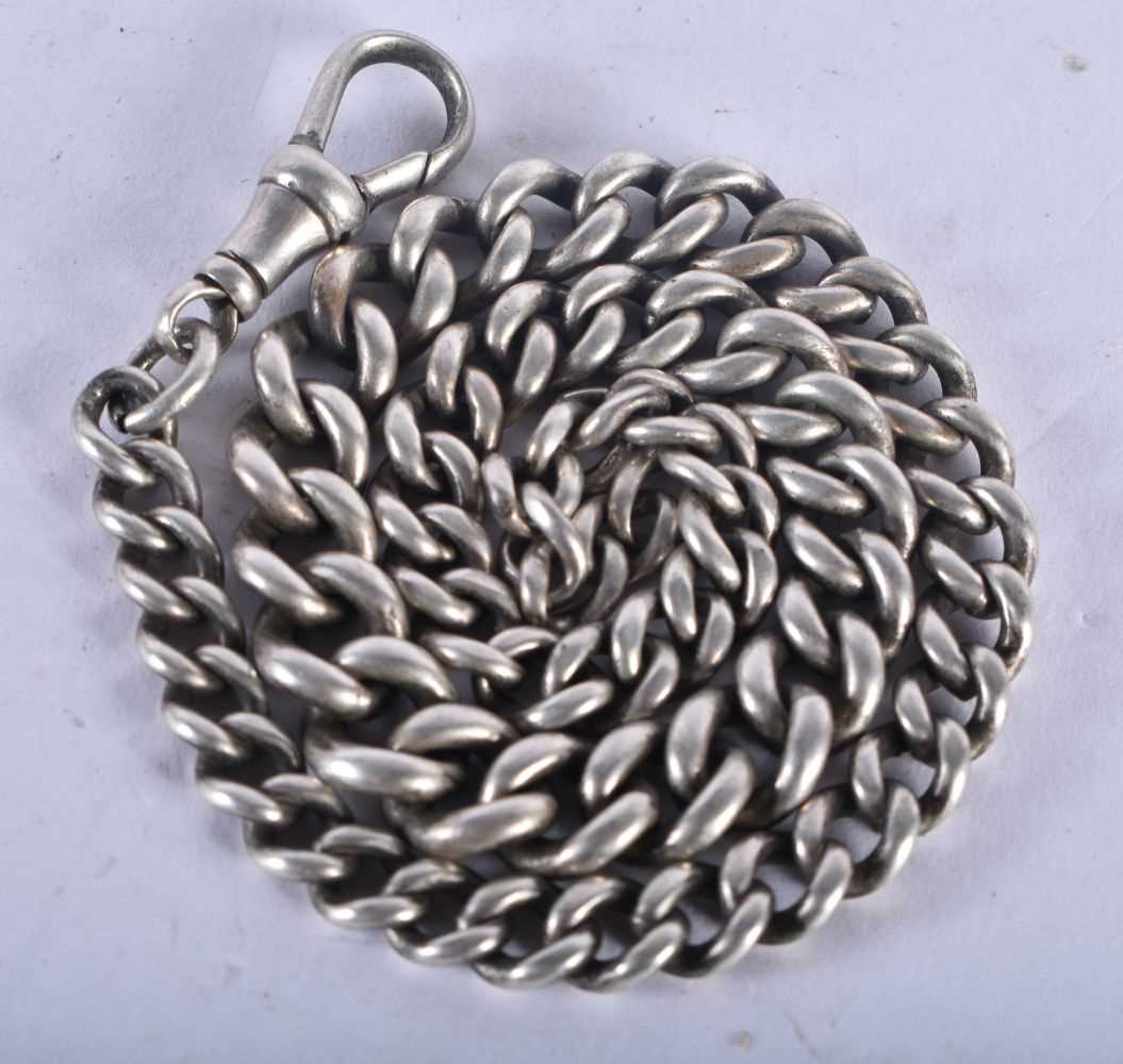 A Sterling Silver Watch Chain, Stamped Sterling together with another chain. Silver chain 31 cm long - Image 3 of 3