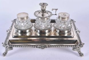 A GEORGE III SILVER DESK STAND. Weighable silver 1142 grams. 27 cm x 20 cm.