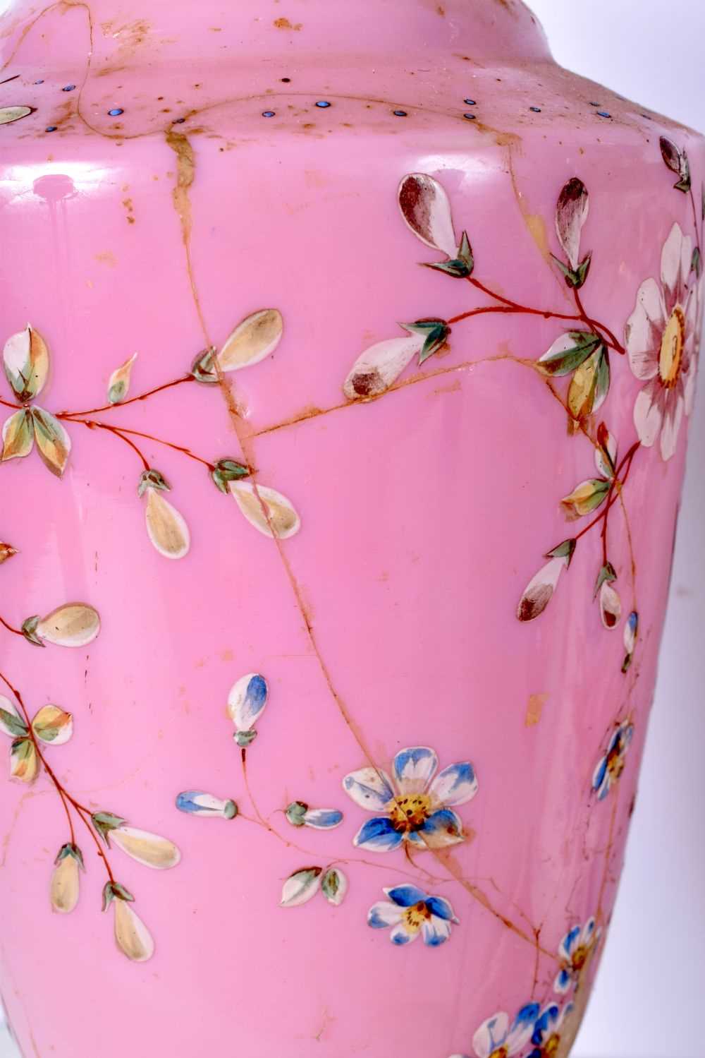 A pair of Opaline vases decorated with birds and foliage together with a Continental porcelain - Image 4 of 6