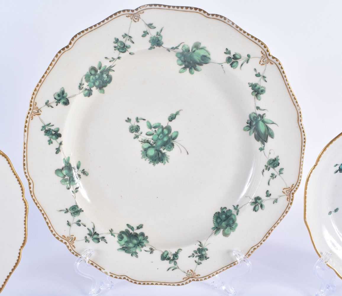 Chelsea Derby plate painted with festoons of green roses, gold anchor mark, and two puce mark - Image 3 of 5