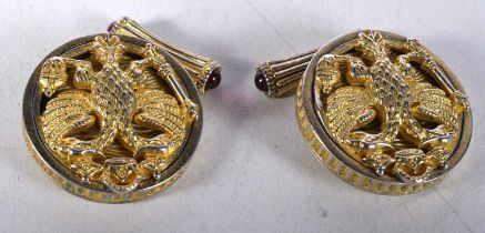 A Pair of Silver Gilt Imperial Style Cufflinks. Stamped 84. 2.5 cm diameter, weight 39.5g